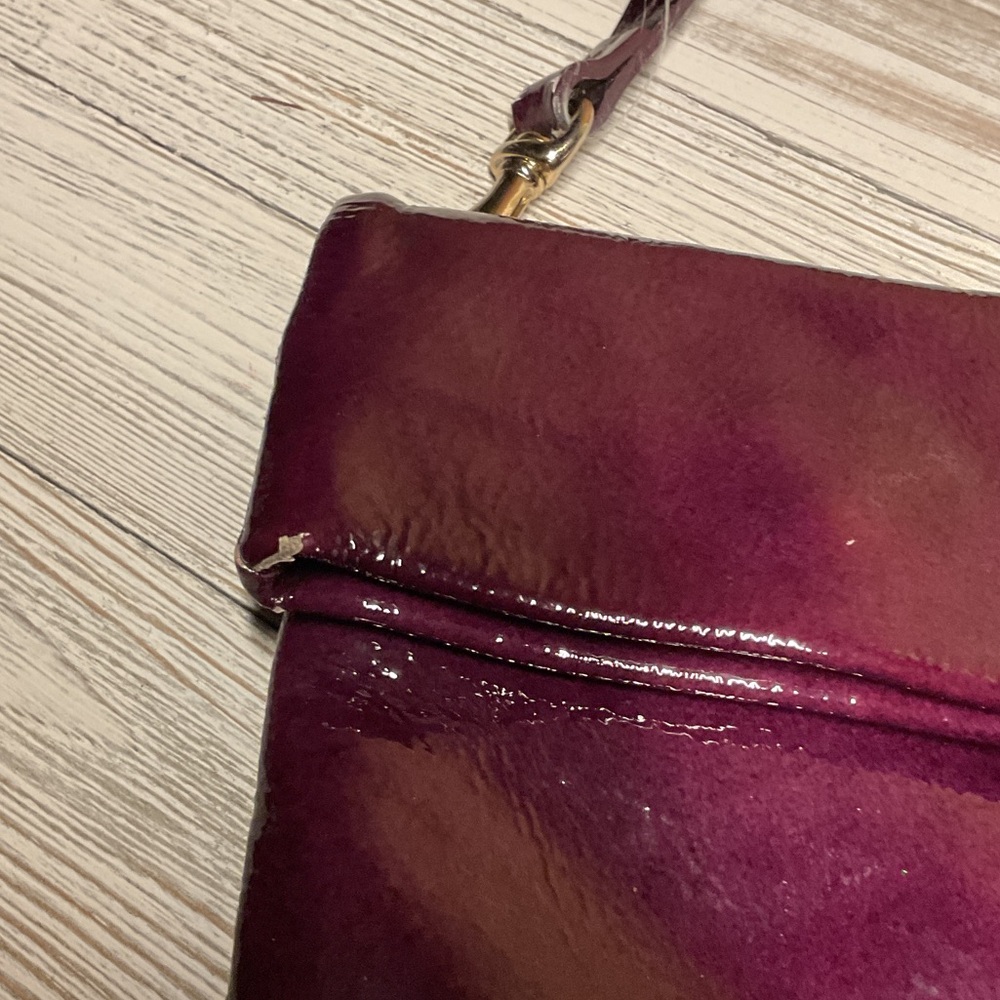 Dooney & Bourke Maroon Burgundy Patent Leather Fold Over Clutch/Shoulder Bag - Picture 3 of 9
